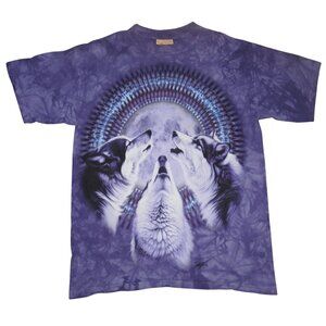 Vintage 2002 The Mountain Wolf Wolves Howling At Moon Tie-Dye T-Shirt Medium